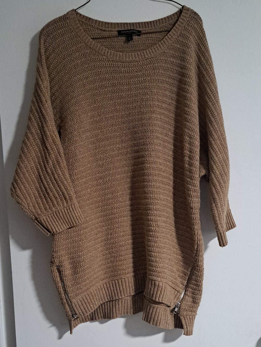 Banana Republic Tan Ribbed Knit Sweater with Side Zips